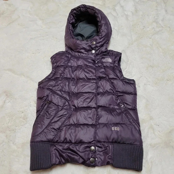 The North Face Oh Snap Purple 550 Down Filled Puffer Vest Hooded Jacket Size XS - Picture 2 of 7